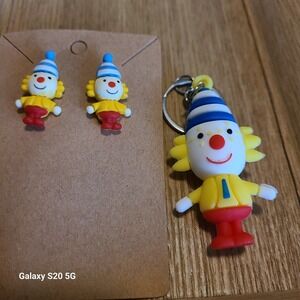 Handmade Clown Earrings and Keychain Set Kids‎ Jewelry Fun Novelty Cute